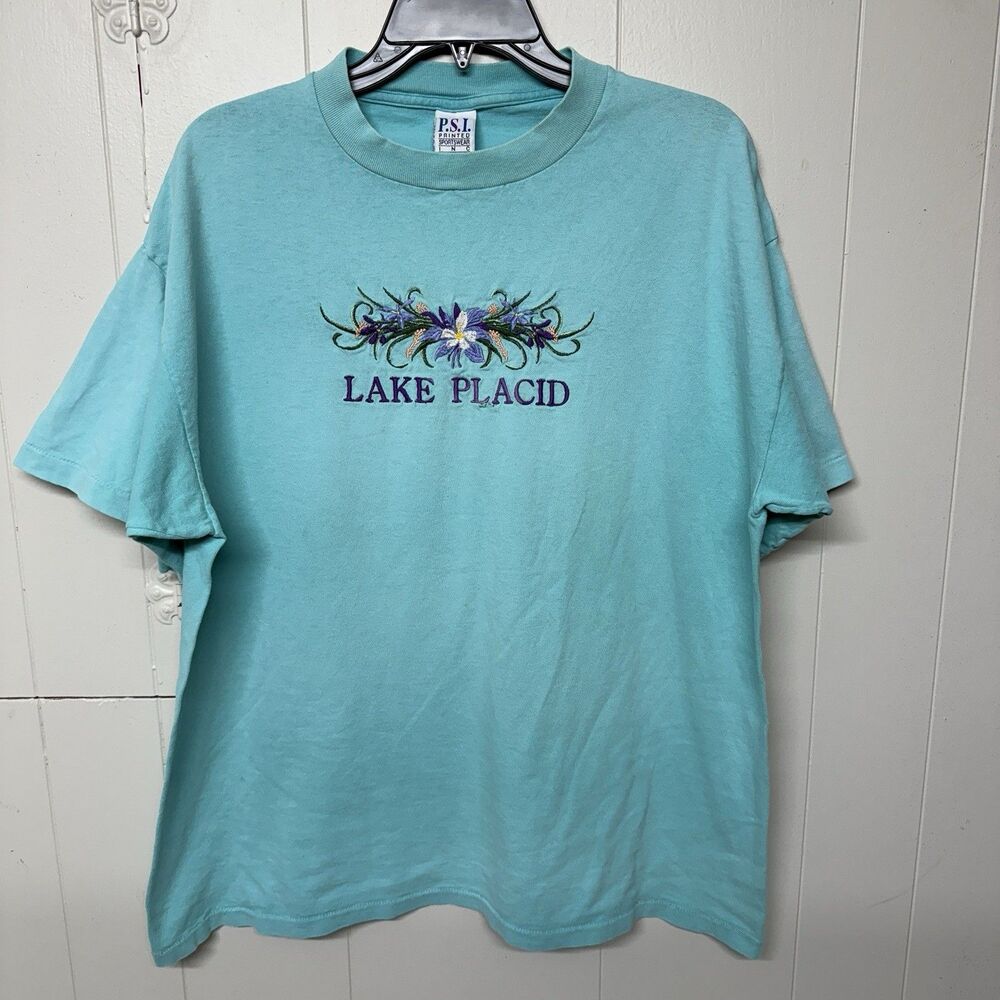 Vtg Lake Placid Embroidered Lettering Single Stitch USA Made PSI Tag Men XL GUC